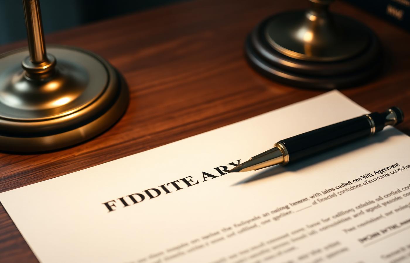 Signed fiduciary services agreement on an executive desk
